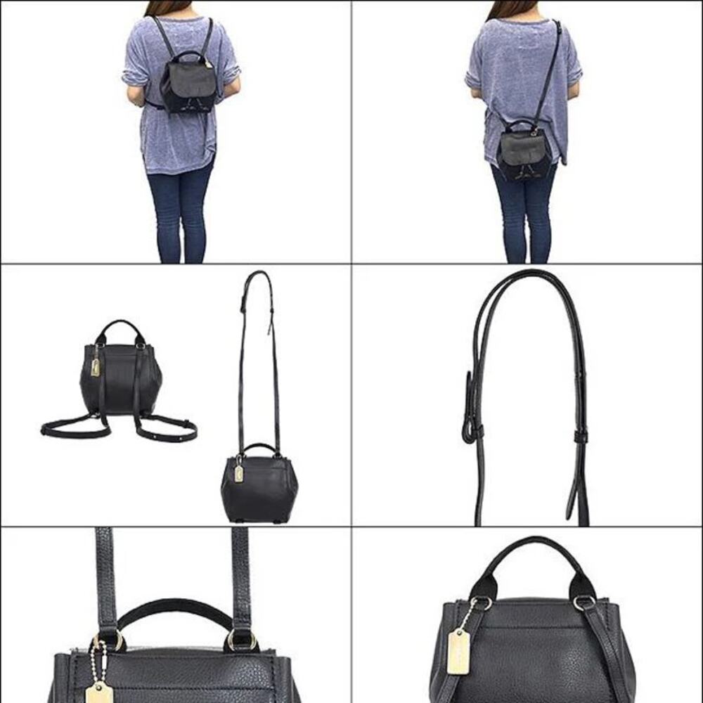 COACH Black Pebbled Leather Derby Backpack F1821 F59819 Daypack